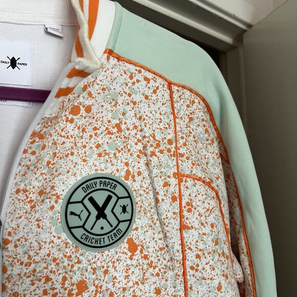 Puma x Daily Paper Cricket Jacket Long Sleeve L White Orange Green Logo Pattern - Picture 9 of 15